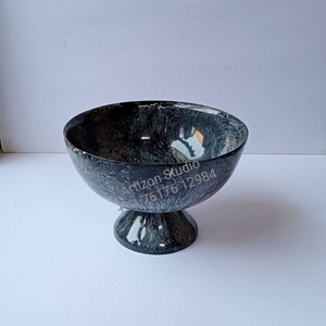 Bol en résine fait à la main de luxe Aqua Swirl Bol de service en marbre pour salade de crème glacée Fruits et décor de cuisine moderne - Product Image 4