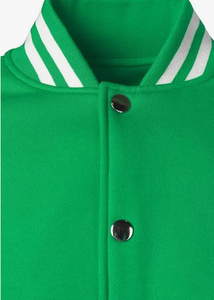 Men Green White Varsity Jacket Regular Fit Stand Collar <b>Covered</b> <b>Button</b> Closure Breathable Canvas 300g Embroidered High Street - Product Image 3