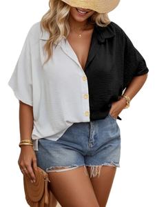 Camisa personalizada para mujer, cárdigan elegante de verano con bloques de color, blusas transpirables elegantes a la moda, ropa adecuada para muchas ocasiones - Product Image 2