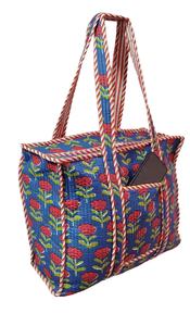<b>Summer</b> Fashion Cotton Tote Bag Designer Printed <b>Quilted</b> Shoulder Travel Bag with Zipper Closure Large Size for Ladies - Product Image 3