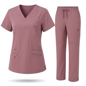 Ensemble de blouses médicales personnalisées en mélange de coton, haut à col en V, pantalon à taille élastique, uniforme de soins de santé, fournisseur en gros de marques privées - Product Image 3