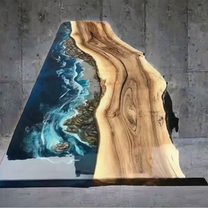 Mesa de oficina de resina epoxi de madera maciza con efecto río, mesa de comedor transparente de resina epoxi y madera maciza, superventas - Product Image 2