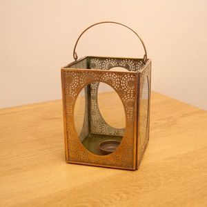 Brown Lantern with Glass Holder and Metal Frame for Candle Lighting Decorative Home Accent Lighting for Living Room or Dining - Product Image 5