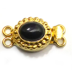 Prem Bhaya Black Onyx Gemstone 1-3 Strand Box Clasp 18K Gold Plated Leaf Shape 22x12x10mm Jewelry Making Clasp B782 - Product Image 1