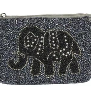 Porte-monnaie en tissu ELEPHANT orné de perles, fait main avec perles de verre, pochette zippée, sacs à bijoux pour femmes, petites pochettes, portefeuille léger - Product Image 1