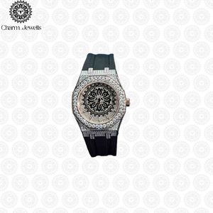 Montre de luxe pour homme Charm_Jewells en acier inoxydable, cadran de 40 mm, bracelet en caoutchouc de 20 mm, lunette sertie de diamants, mouvement mécanique analogique, date automatique - Product Image 4
