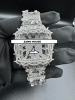 Montre ZAWO HOUSE au design unique, unisexe, de luxe, vintage, hip-hop, analogique, avec diamants Moissanite VVS1, en acier inoxydable, verre 20 mm, vente en gros