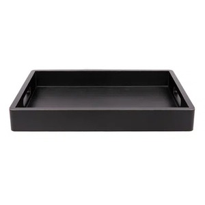 Rectangular Wood Storage <b>Tray</b> With Distressed Finish And Gold Handles Minimalist Design For Table Top Organization - Product Image 5