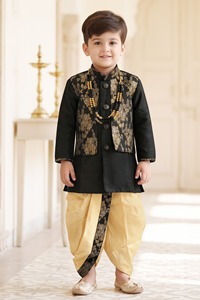 <b>Boys</b> <b>Kurta</b> Dhoti Koti 3 Piece Set Silk Brocade Ethnic Wedding Diwali Party Wear Kids Indian Clothing 0-3 Years Wrinkle Free - Product Image 3