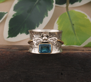 Luxury Classic Blue Topaz Bee Ring 925 Sterling <b>Silver</b> Square Handmade <b>Band</b> for Women <b>Wedding</b> Fashion Jewelry Wholesale - Product Image 3