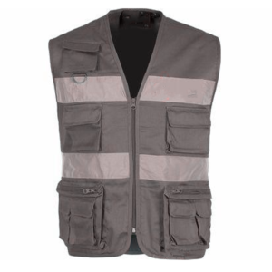 Chaleco de seguridad reflectante gris para hombre, cuello en V, cierre de cremallera, múltiples bolsillos, ropa de trabajo para todas las estaciones, ajuste regular - Product Image 2