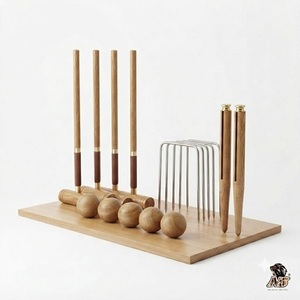 Ensemble complet de jeu de croquet pour jardin, équipement de loisirs de plein air, accessoires en bois de qualité supérieure, collection de divertissement familial - Product Image 5