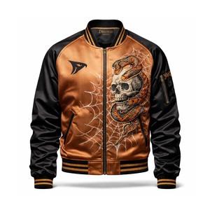 Chaqueta Sukajan Japonesa Negra de Cobre Personalizada, Bordada con Calavera de Serpiente, de Poliéster, Estilo Bomber, con Parches, Cortavientos, MOQ Bajo - Product Image 2
