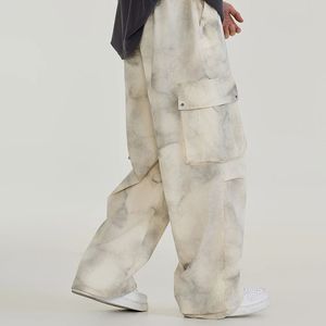 Pantalon cargo gris unisexe, coupe ample, jambe large, taille à cordon, plusieurs poches, style streetwear décontracté, style printemps, longueur intégrale, 100% coton - Product Image 3