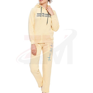 Chándal para Mujer con Capucha, Manga Larga, 100% Algodón, Transpirable, Diseño Casual Simple, Estampado con Letras, Color Amarillo - Product Image 1