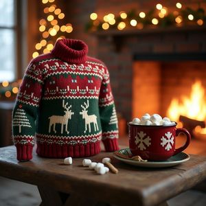 Pull tricoté à capuche uni pour Noël et l'hiver 2026, assorti pour la famille et les couples, avec poches, respirant, en polyester/coton - Product Image 1