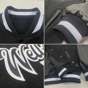 Chaqueta Varsity Negra Personalizada para Hombre, Impresión del Nombre del Equipo en la Parte Delantera, Nombre y Número en la Parte Trasera, Transferencia Térmica, Estilo Letterman de Béisbol, Ropa Casual - Product Image 2