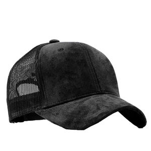 Wholesale <b>Navy</b> Blue Faux Suede 5 Panel Mesh Back Trucker <b>Hat</b> Custom Logo Snapback Cap Adjustable Breathable Bulk Supplier USA - Product Image 4