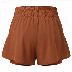 Shorts à volants pour femmes, taille élastique, couleur unie, coupe trapèze, tenue décontractée d'été - Product Image 2