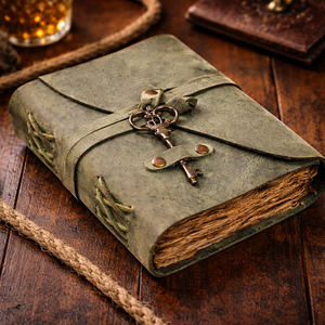 200-Page Vintage Leather Journal with Key Green Soft Leather Deckle Edge Paper Thread-Sewn Spiral Binding with deckle paper - Product Image 1
