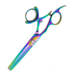 Ciseaux de coiffure professionnels multicolores pour droitiers, pivotants, en acier, à tension réglable par vis, pour salon de coiffure - Product Image 4