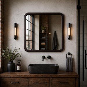 Orion Handicraft Modern Minimalist Solid Wood Eco-Friendly Handmade <b>Wall</b> <b>Mirror</b> <b>Rectangular</b> Rounded Corner Frame Bathroom Vanity - Product Image 6