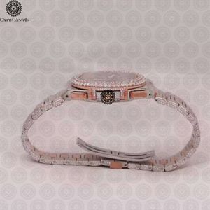 Montre de luxe pour homme Charm Jewells, en acier inoxydable, avec lunette sertie de diamants, mouvement mécanique analogique, date automatique, boîtier de 40 mm, ouverture par bouton-poussoir - Product Image 4