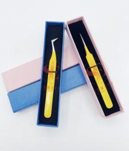 Pinzas de extensión de pestañas de acero inoxidable de grado profesional Diamond Grip Volumen de fibra de recubrimiento de polvo amarillo de alta calidad - Product Image 1