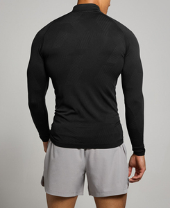 Camiseta Deportiva de Compresión Ligera Negra con Cierre de Cremallera, Manga Larga, Acanalada, Transpirable, Elástica, Corte Regular - Product Image 2