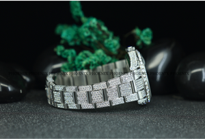 Reloj de Lujo con Incrustaciones de Diamantes para Hombre, Reloj de Cuarzo Hip Hop de Acero Inoxidable con Ventana de Fecha, Reloj de Pulsera con Brazalete de Piedras de Moissanita - Product Image 3