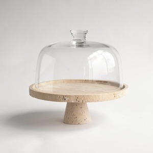 White <b>marble</b> <b>cake</b> <b>stand</b> with sculpted wooden base modern luxury dessert display for kitchen dining table dual tone <b>marble</b> & wood - Product Image 5