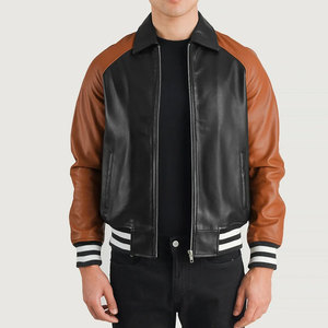 Chaqueta Varsity de Algodón para Hombre, Color Negro y Marrón, Cuello Alto, Cierre Cruzado, Resistente al Viento, Transpirable, Informal, para Invierno - Product Image 3