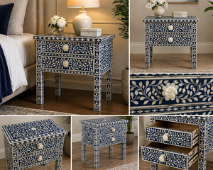Luxury Resin Bone Inlay Nightstand 2 Drawer Floral <b>Bedside</b> <b>Table</b> Handmade Bone Inlay Furniture Cabinet End <b>Table</b> for Bedroom - Product Image 2