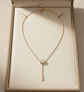 <b>Solid</b> <b>Gold</b> Lariat Necklace Diamond <b>Pendant</b> 9K 14K 18K <b>Gold</b> Adjustable Drop Necklace for Women Trendy Gift Party Custom Jewelry - Product Image 3