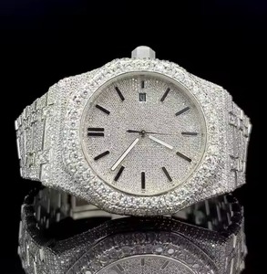 Montre de luxe en acier inoxydable entièrement sertie de diamants, cadran rond, mouvement à quartz analogique, 40 mm, unisexe, tendance - Product Image 2