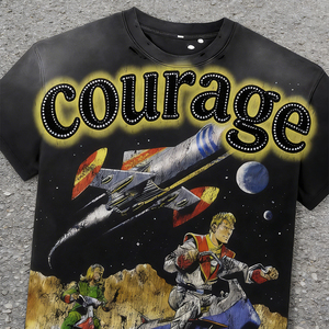 T-shirt blanc à manches courtes et col rond pour homme, imprimé Courage Space Rocket, en jersey de coton, coupe décontractée régulière - Product Image 3