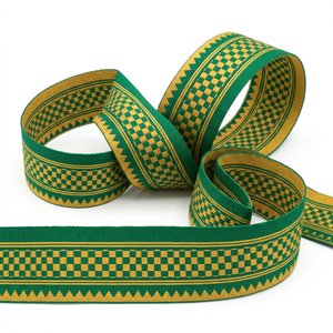 Neelkamal Industries 31mm Emerald Green Gold Jacquard Woven <b>Ribbon</b> Premium Festive Trim for Saree Borders Decor Craft - Product Image 2