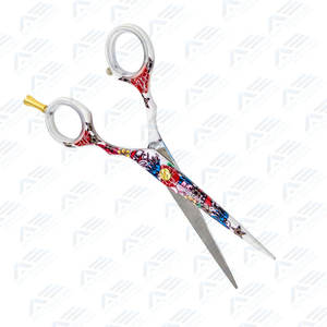 Flor papel recubierto 5,5 "corte de pelo tijeras de peluquero tijeras de salón de acero inoxidable con reposapiés ajustable elegante - Product Image 5