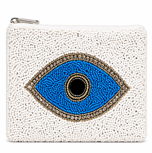 Beaded Coin Purse Handmade Decorative Coin Holder for Everyday Use Handmade Evil Eye Beaded Coin <b>Pouch</b> | White <b>Zip</b> Purse - Product Image 2