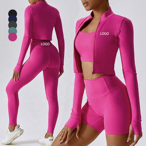 Ensemble de yoga sans couture léger et uni pour femme, haute élasticité, séchage rapide, vêtements de sport, course, gym, fitness, devant - Product Image 3