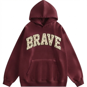 Sudadera con Capucha Bordada Brave para Mujer, Sudadera Holgada de Algodón Tejido, Diseño Casual con Logotipo Frontal para Otoño - Product Image 1