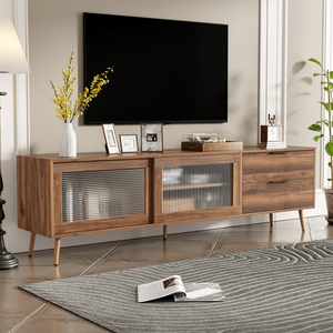 Moderno 75 + TV Console di intrattenimento centro 2 porte in vetro 2 cassetti 70 \ "Media Console da tavolo per soggiorno camera da letto - Product Image 2