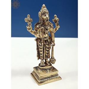 Escultura hecha a mano de latón de 6 pulgadas de Kevala Narasimha el lado sereno hecho en India - Product Image 2