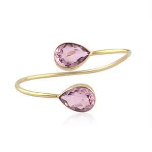 Brazalete Ajustable de Latón Sólido Chapado en Oro de 18K con Gema de Cuarzo Rosa Facetado (12x18mm) y Diseño Abierto Frontal - Product Image 1