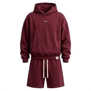 Ensemble survêtement décontracté en coton pour homme avec sweat à capuche imprimé personnalisé et short, coupe ample, taille à cordon de serrage, poches latérales, collection printemps streetwear - Product Image 4