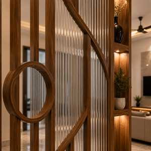 Modern Wooden Decorative <b>Room</b> Partition with Vertical Slats and Designer Geometric Panel Home <b>Divider</b> Decor Custom Design - Product Image 4