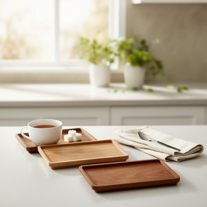 Plateau de service rectangulaire en bois minimaliste fait main avec motif imprimé pour le thé, le café, les collations ou le petit-déjeuner dans la cuisine - Product Image 3