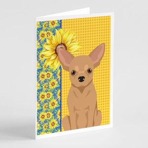 Summer Sunflowers Gold Chihuahua A7 Tamaño 5x7 Whimsical Blank Note Cards Paquete de 8 con sobres-para saludos - Product Image 1