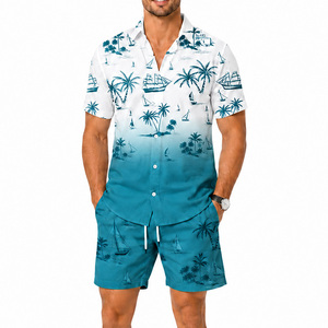 Conjunto de Camisa y Pantalones Cortos de Satén Tropical para Hombre, 100% Poliéster, Transpirable, Informal, para Vacaciones de Verano, Estampado de Dos Piezas - Product Image 2