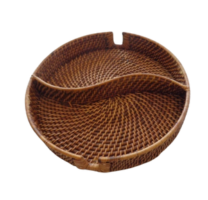 Plateau de service rond en rotin tressé avec séparateur, plateau à collation en osier tressé pour fruits, pain, desserts et moments de thé, fabriqué au Vietnam - Product Image 1